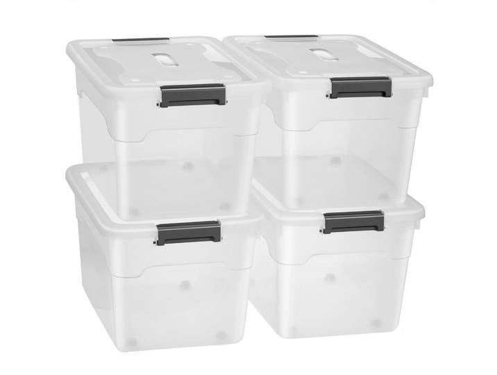 AUFBEWAHRUNGSBOX mit Deckel 45L semitransparent (4er-Set)