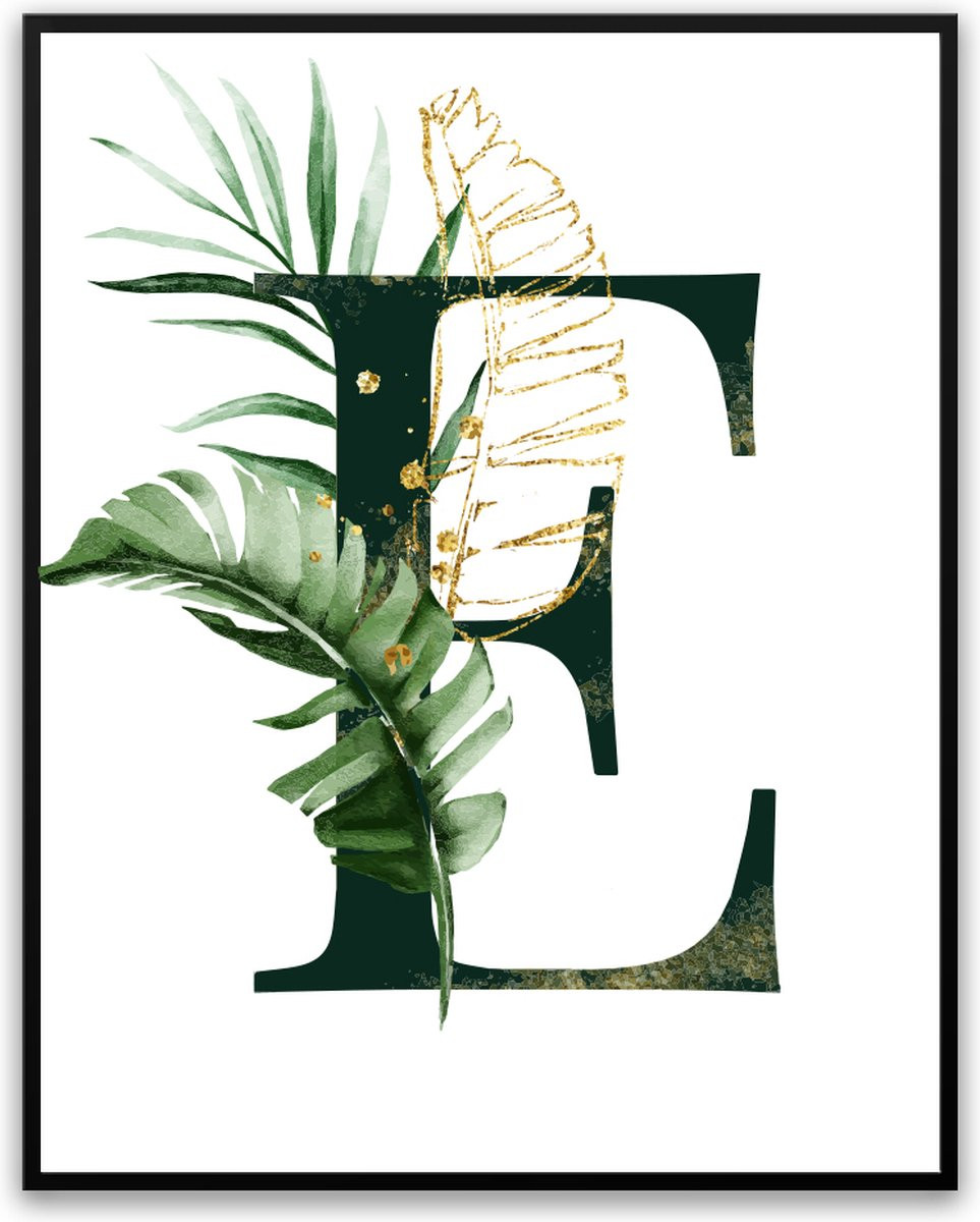 Letter E Fotolijst met glas, Jungle Tropical Planten Design, 20 x 30 cm