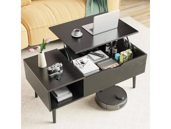DUMOS Couchtisch Höhenverstellbar, Qualität Wohnzimmertisch, Couchtisch, Couchtische für Wohnzimmer, kleine, Moderne Holz-Mitteltische mit Ablagefach und verstecktem Fach (Schwarz)