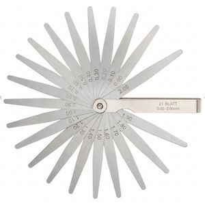 Helios-Preisser Fühlerlehre 0606133, aus Federstahl, 0,05 bis 2 mm Messbereich, 21 Blatt