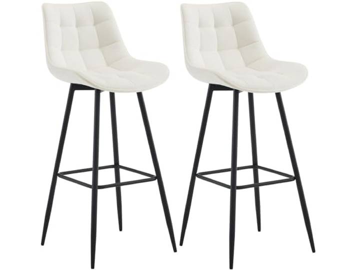 CLP 2er Set Barhocker Dartford I Gepolsterter Barstuhl I Metall-Gestell Farbe Creme Material Samt