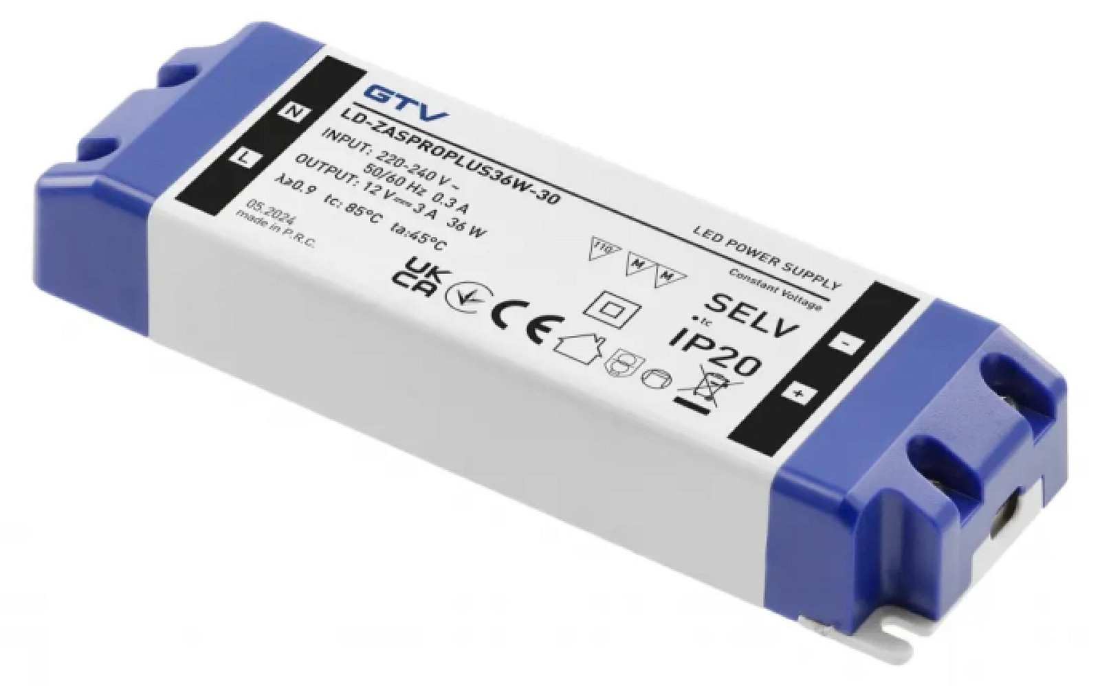 GTV LED-voeding 12V 36W 220-240V IP20 V-ZASPRO+36W