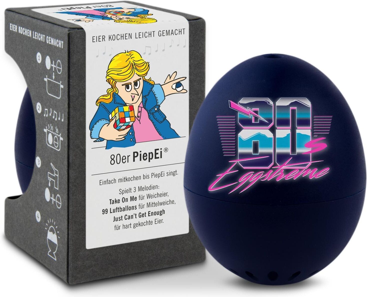 Küchentimer "PiepEi Singende Eieruhr 80er", blau (dunkelblau, rosa), Wecker, Küchentimer dunkelblau, rosa Einheitsgröße