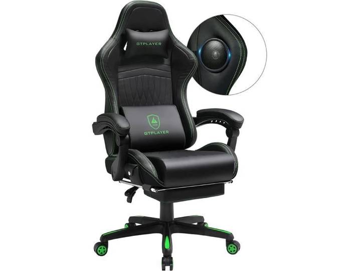Chaise gaming - GTPLAYER - Chaise Gaming - Repose-pied - Haut-parleur Bluetooth - Accoudoirs synchronisés