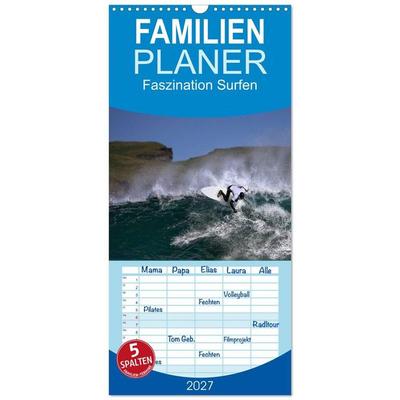 Familienplaner 2027 - Faszination Surfen mit 5 Spalten (Wandkalender, 21 x 45 cm) CALVENDO