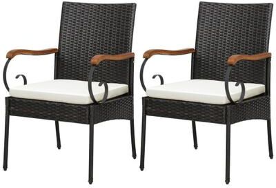 Costway Set of 2/4 Outdoor PE Wicker Chair with Acacia Wood Armrests-Set of 2