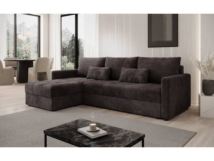Designer Ecksofa Roma in Cord mit Schlaf- und Klappfunktion - Braun - Links - Cord - Luxusbetten24