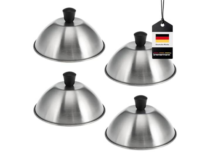bremermann Burgerhauben-Set // je 16 cm // Grillhaube Schmelzglocke Burger-Cover // Edelstahl (Edelstahl, 4er)