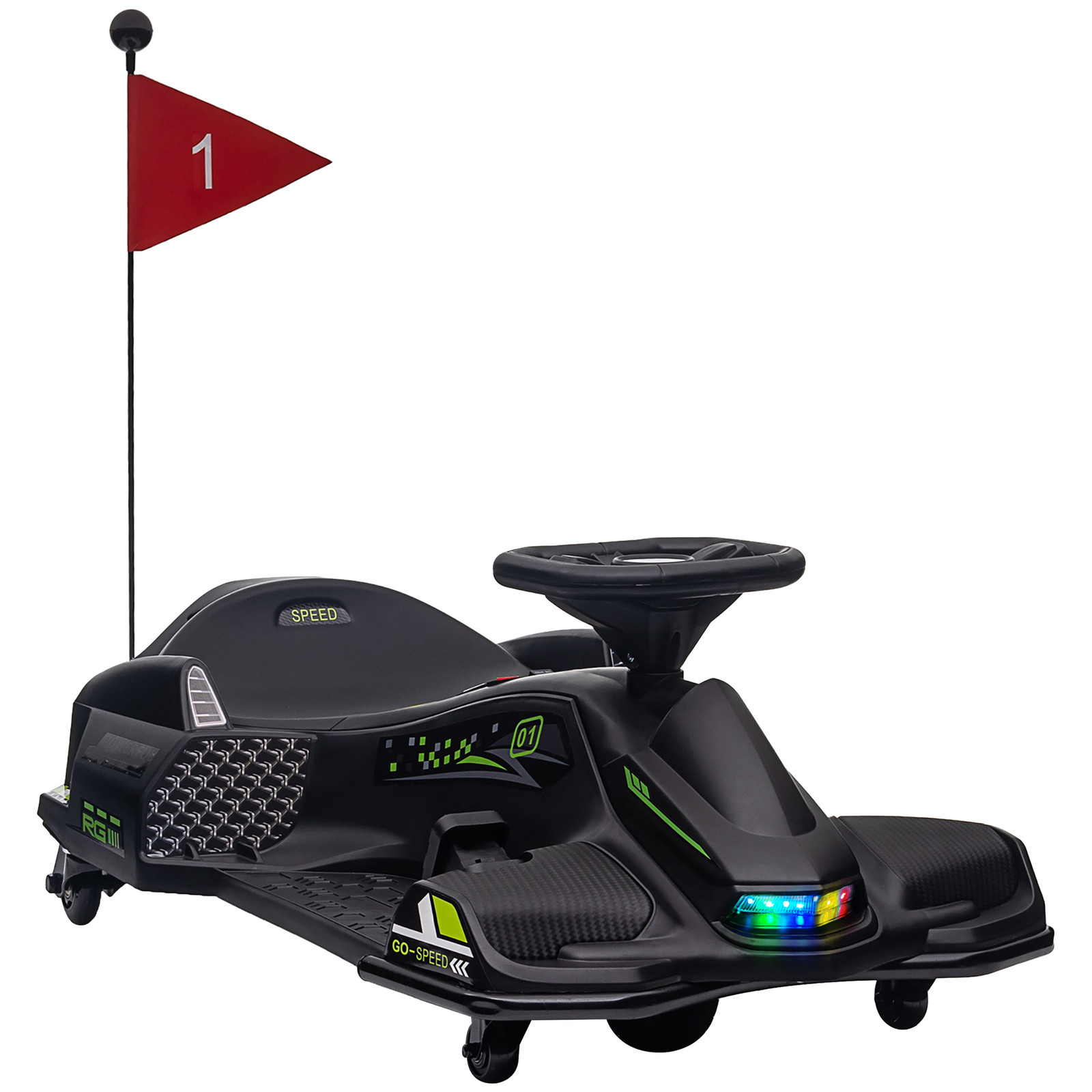 HOMCOM Elektrische Go-Kart voor Kinderen met Rubberen Wielen, Licht- en Muziekfunctie, Zwart