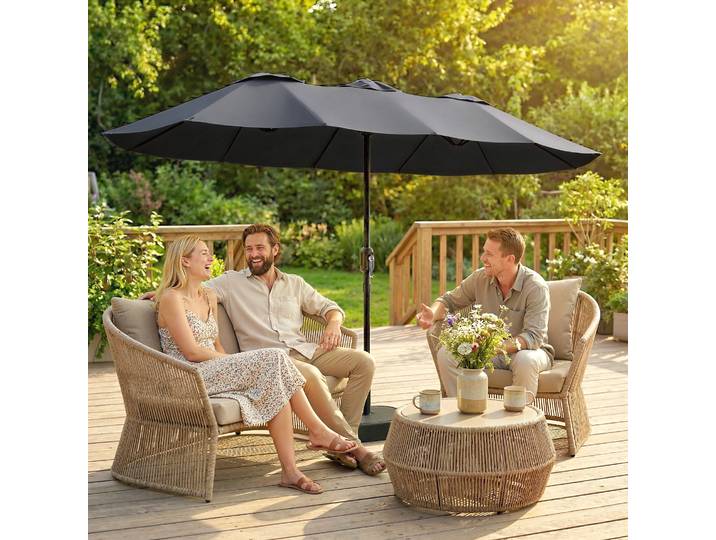 Outsunny Parasol Double 3x1.5m Métal Polyester Gris Foncé