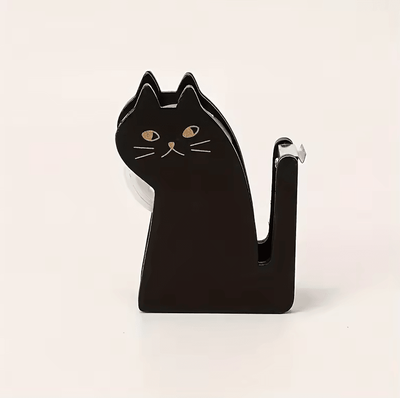 Uplift Curations Cute Cat Shaped Tape Dispenser Wooden & Transparent Plastic Tape Holder For Desk black