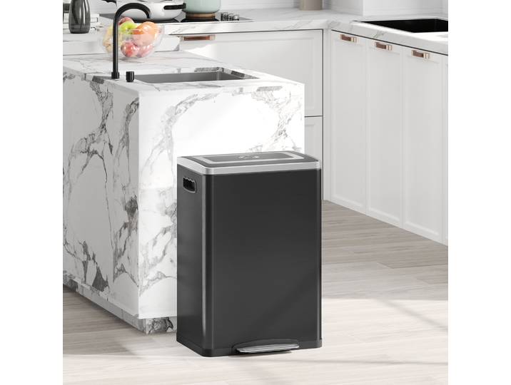 HOMCOM Poubelle Cuisine 2x20L avec Pédale et Fermeture Douce Noir