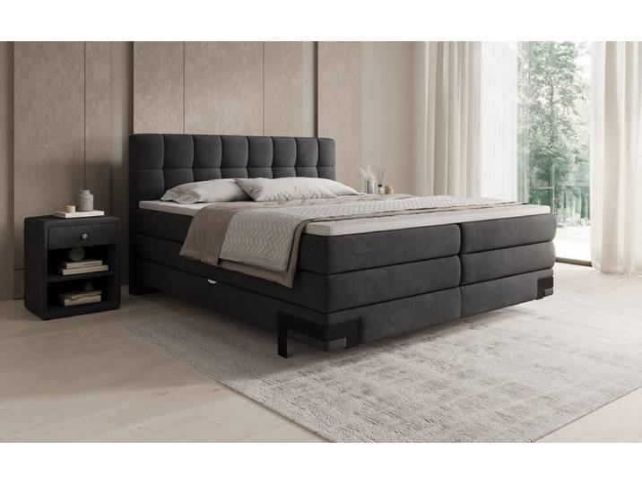 Boxspringbett Isabell mit Stauraum in Samt - 180x200 - Anthrazit - H2 (bis 70kg) - Luxusbetten24