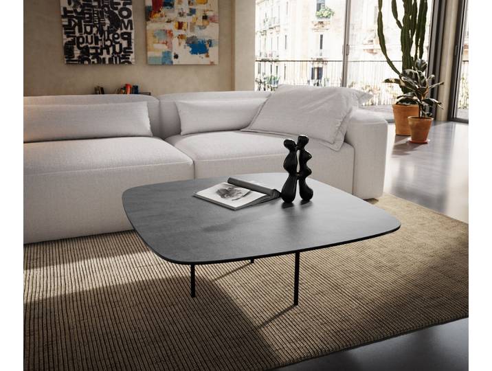 Couchtisch Edge Boot 90x90 cm Keramik Beton Grau Trive Edelstahl gebürstet, Couchtische