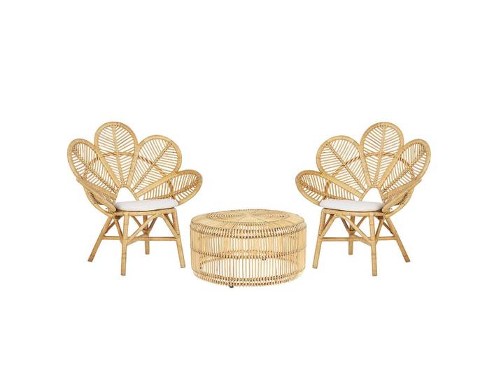 BALKONSET 2-Sitzer Rattan natürlich Auflagen beige Florentine/Limni