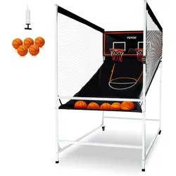 VEVOR Indoor-Basketballspiel für 2 Spieler, Basketballautomat, Baskeltballständer mit 5 Bällen & 8 Spielmodi & 2 Basketballkörben & Anzeigetafel & Aufblaspumpe, für Kinder, Erwachsene (Schwarz)