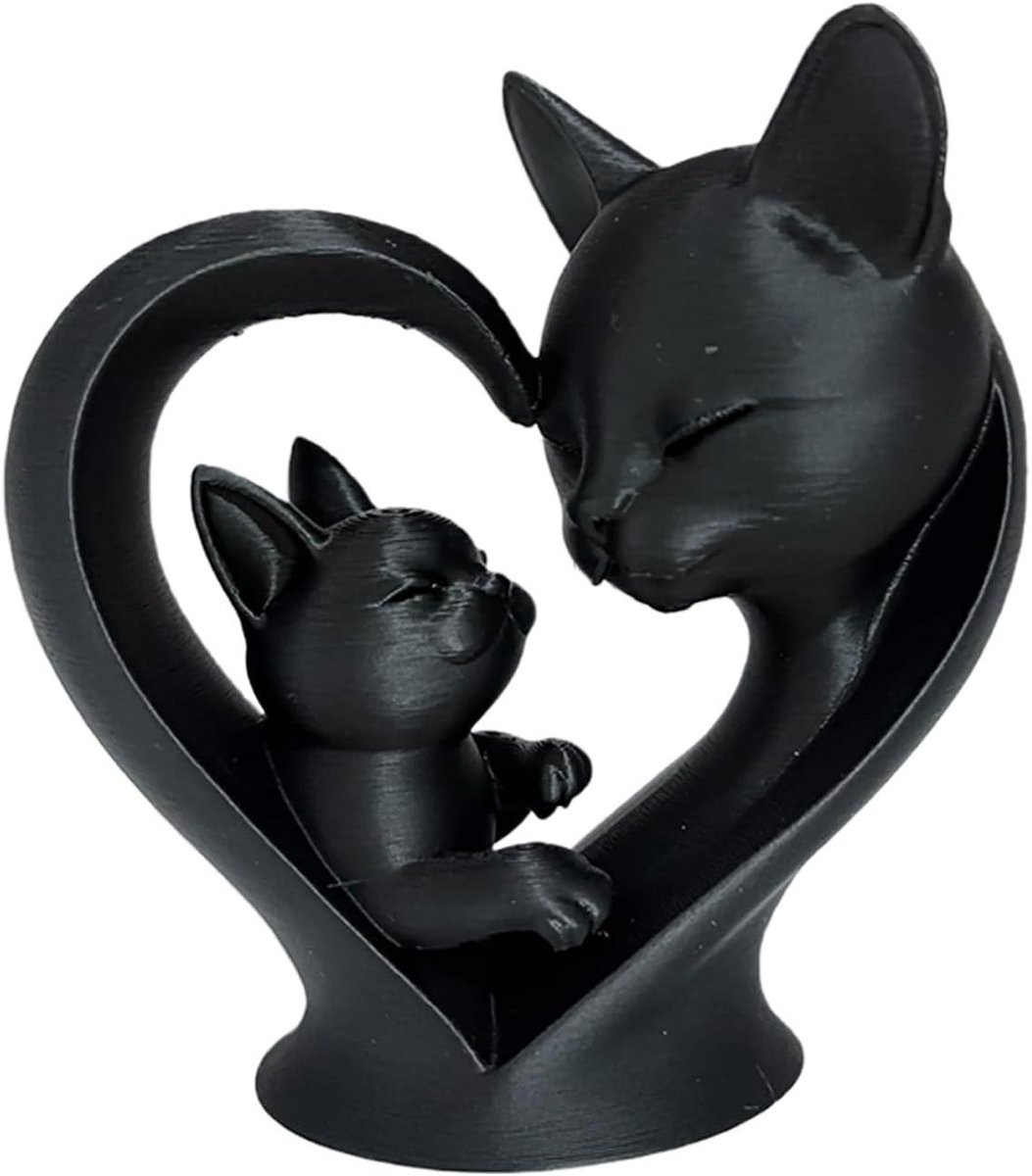 Moeder en Kind Katten Beeldje met Hartvormig Design voor Woonkamer Decoratie