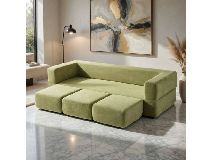 Canapé-lit 3 places Xlyo – Chenille verte mousse élastique studio/appartement/bureau