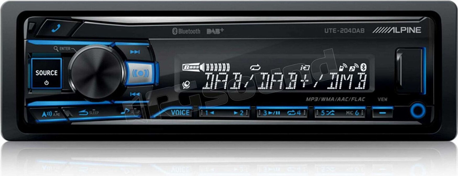 Alpine UTE-200BT Autoradio, Zwart, 1 DIN, 50 W, Ondersteunt AAC, FLAC, MP3, WMA, LCD-scherm, A2DP, AVRCP, HFP