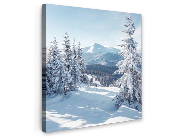 LEINWANDBILD Winterlandschaft - Natur - Berge - Bäume - Schnee Wandbild Wohnzimmer 50x50 cm