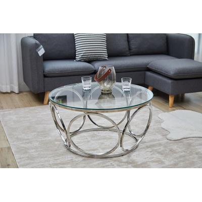 Couchtisch SALESFEVER "Couchtisch im eleganten Stil", silber (silber, silber, klar), B:80cm H:40cm T:80cm, Edelstahl, Sicherheitsglas, Tische, Couchtisch, mit Design-Gestell aus Stainless Steel