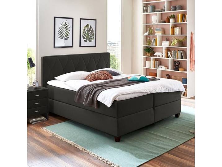 HOMELIV. Boxspringbett Midway Webstoff 120x200cm Bonellfederkern-Box Härtegrad: H4 Schwarz klassischer Stil