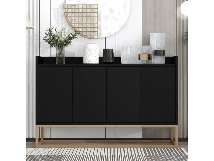 Buffet cuisine - DREAMMESPACE - 120x30x80 cm - 4 portes sans poignées - Noir