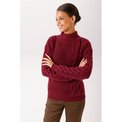 Strickpullover ANISTON CASUAL, Damen, Gr. 38, rot (dunkelrot), Grobstrick, Obermaterial: 90% Polyester, 10% Polyacryl, Zopfmuster, unifarben, oversize hüftlang, Strickbund, Pullover Strickpullover, mit Zopfmustern verziert - NEUE KOLLEKTION