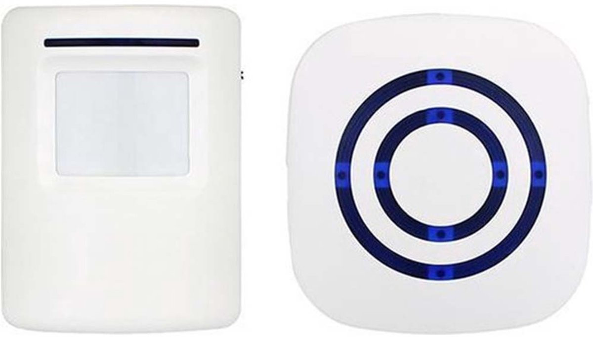 Draadloze deurbel en bewegingsmelder met sensor voor winkels en woningen, wit