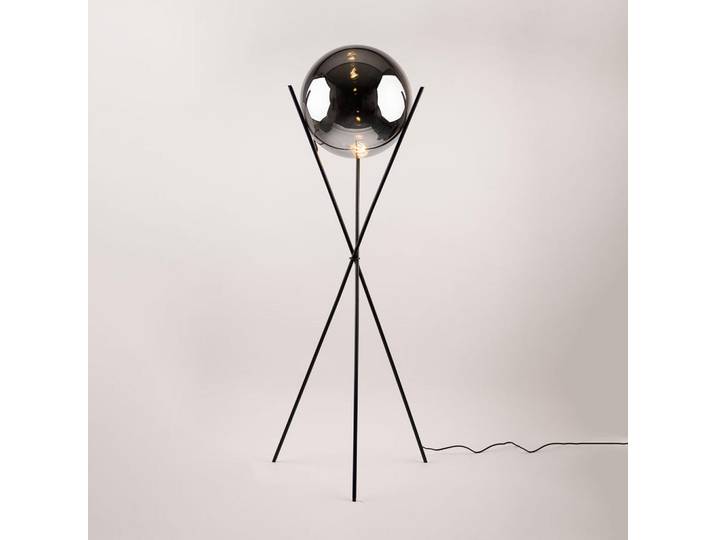 s.luce Stehlampe Orb Axis Rauch/Schwarz, Anthrazit, Glas, Rund,Rund, E27, 40x160x40 cm, Lampen & Leuchten, Innenbeleuchtung, Stehlampen