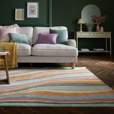 Wollteppich FLAIR RUGS "Abstract Flow handgetuftet", rosa, B:120cm H:10mm L:170cm, Wolle, Teppiche, Wolle, Teppich, Wohnzimmer, Schlafzimmer, Esszimmer