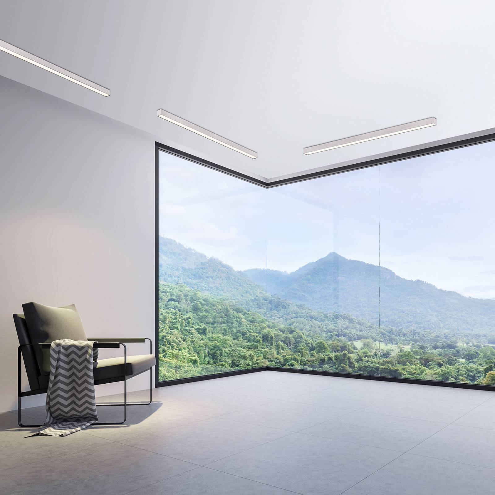Pure LED Deckenleuchte Lines Straight, dimmbar, alu / grau / zink, für Wohn- / Esszimmer, Aluminium, Modern