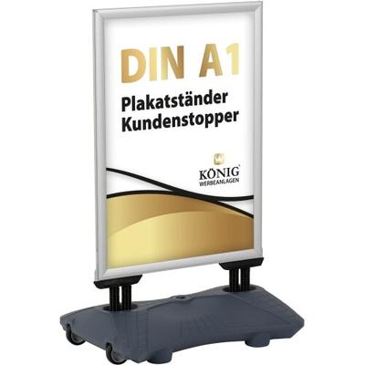 Dreifke Plakatständer Kundenstopper Keitum Wind Line Plus DIN A1 silber | beidseitig | stabiler Fuß für sicheren Stand | entspiegelte Schutzscheiben | Gehw