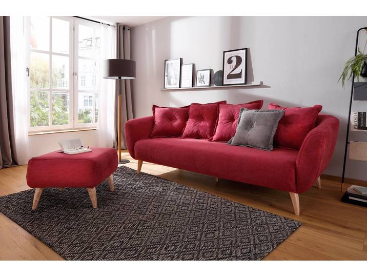 3-Sitzer HOME AFFAIRE Baggio modern und romantisches Design, bequem , rot, B:236cm H:80cm T:103cm, Sofas, 3-Sitzer, Zierkissen inklusive