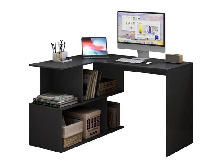 WOLTU Table de Bureau Table de Travail PC Table d'ordinateur avec étagères 120x100x77cm Noir W0ETT0016