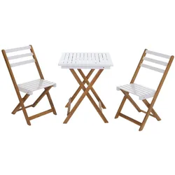 PROREGAL Garnitur Sitzgruppe Lounge-Set Garten 2x Stuhl Tisch Akazie Holz klappbar Natur-Weiß