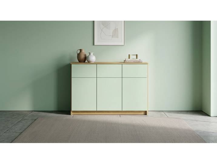 Sideboard mit grünen Türen Eiche Natur geölt
