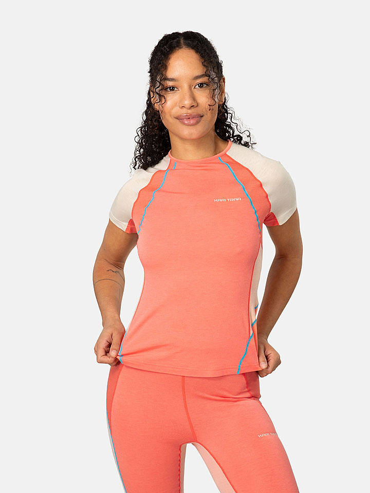 KARI TRAA Trainingsshirt "Alma" in Orange/ Creme - XS