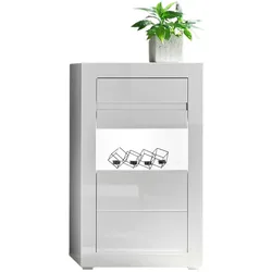 VITRINE Hochglanz weiß, mit weiß oder grau, Kommode 66 x 112 cm Soft-Close-Funktion