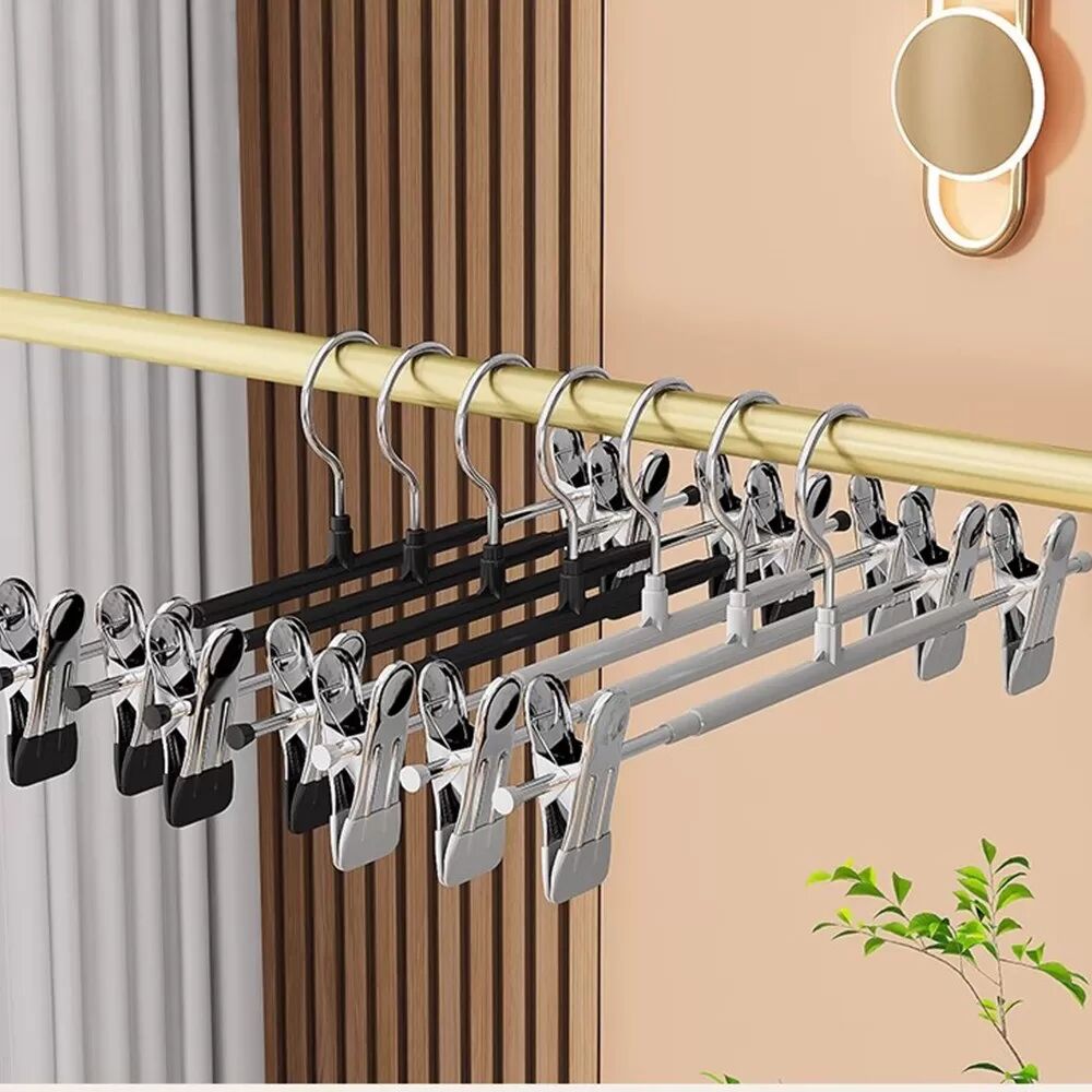 INF Lot de 10 cintres antidérapants pour pantalons avec clips réglables - Cintres revêtus de PVC Le noir