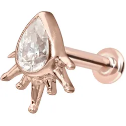 14 Karat Gold Labret mit Innengewinde MOISSANIT-TROPFEN + SONNENSTRAHLEN