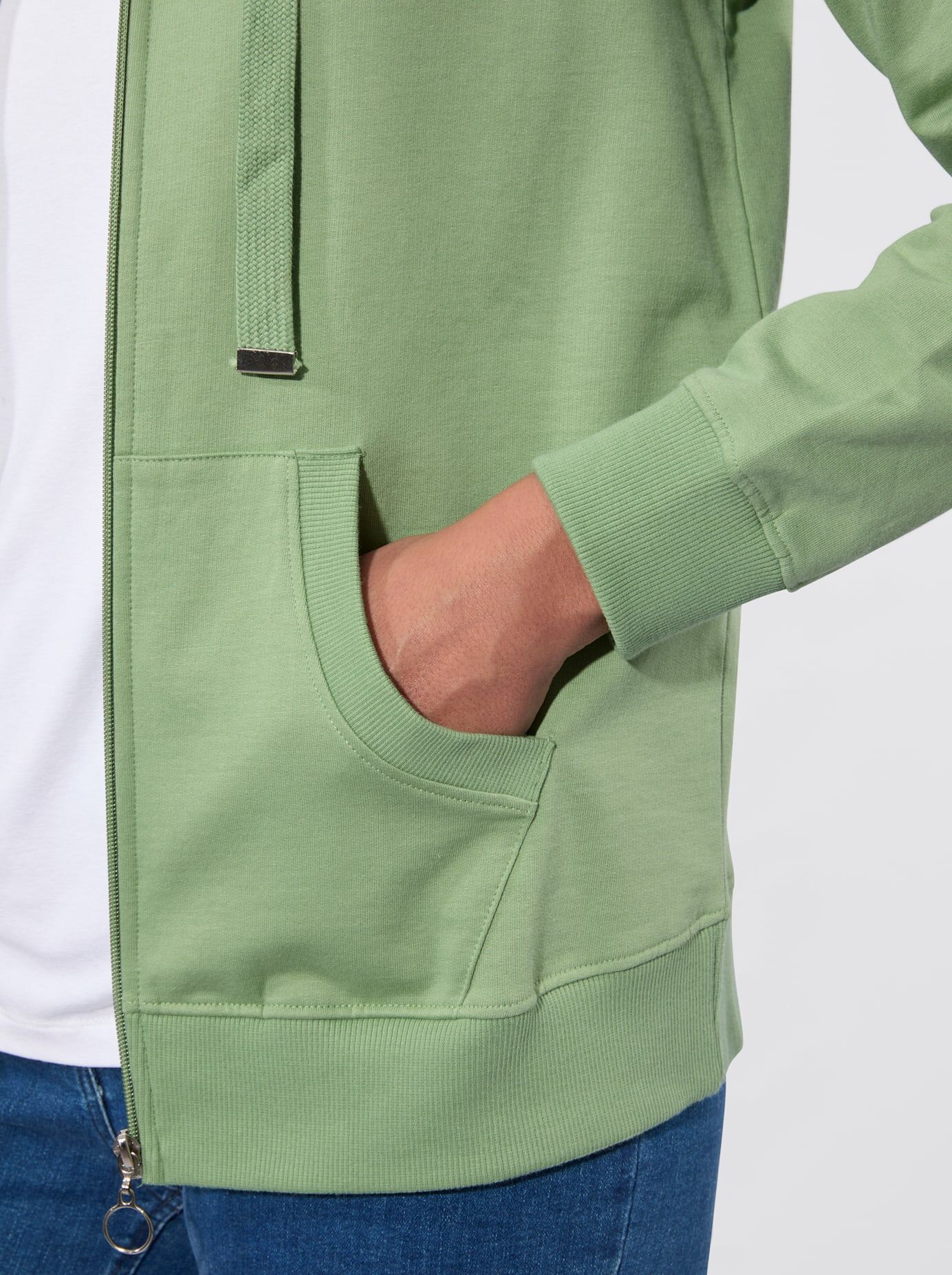 Shirtjacke CASUAL LOOKS "Sweatjacke", Damen, Gr. 46, eucalyptus, 100% Baumwolle, unifarben, Shirts Shirtjacke eucalyptus 46