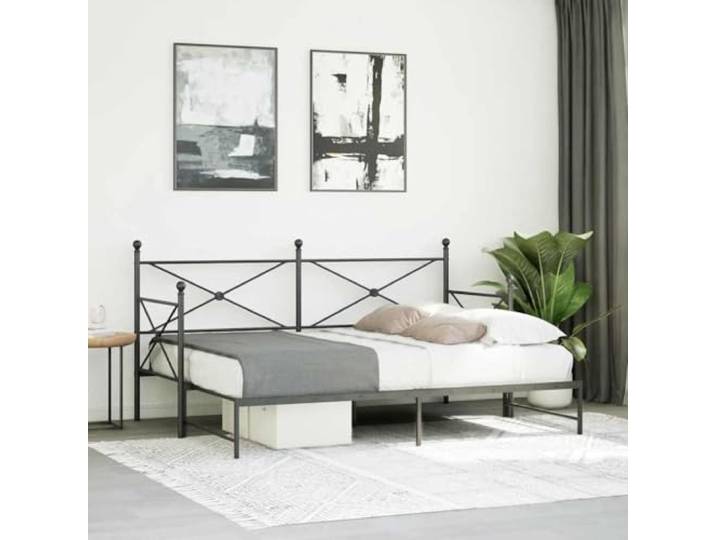 KTHLBRH Ausziehbares Schlafsofa schwarz Stahl 75 x 190 cm Lattenrost inklusive, Stauraum, stabile Beine, 2 in 1 Doppelbett