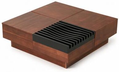 "Costway 32"" Square Color-blocking Design Coffee Table with Storage Tray for Living Room-Walnut"