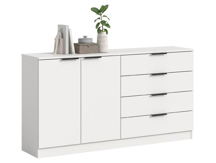 Kopenhagen buffet 4 tiroirs\, 2 portes blanches.
