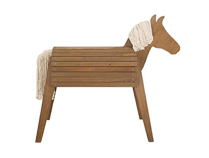 roba Holzpferd für den Garten, Voltigierpferd aus Massivholz mit Mähne & Schweif, zum Reiten, Klettern & Turnen, Teakfarben, ab 3 Jahren