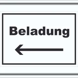 HB-Druck Beladung Schild mit Text und Richtungspfeil links Transport Fracht waagerecht A0 (841x1189mm)