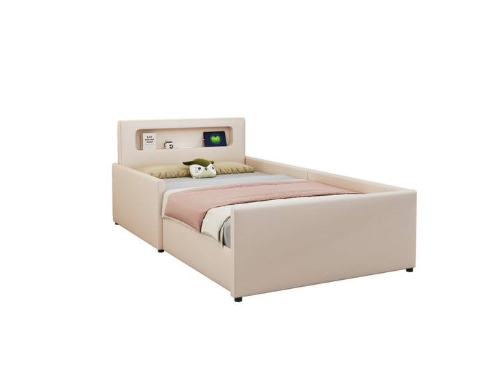 Flora Grace Kinderbett 90/200 cm in Beige mit LED-Beleuchtung, USB-Anschluss und Stauraum, 90x200 cm, Babymöbel & Kindermöbel, Kinderzimmer & Jugendzimmer, Kinderbetten