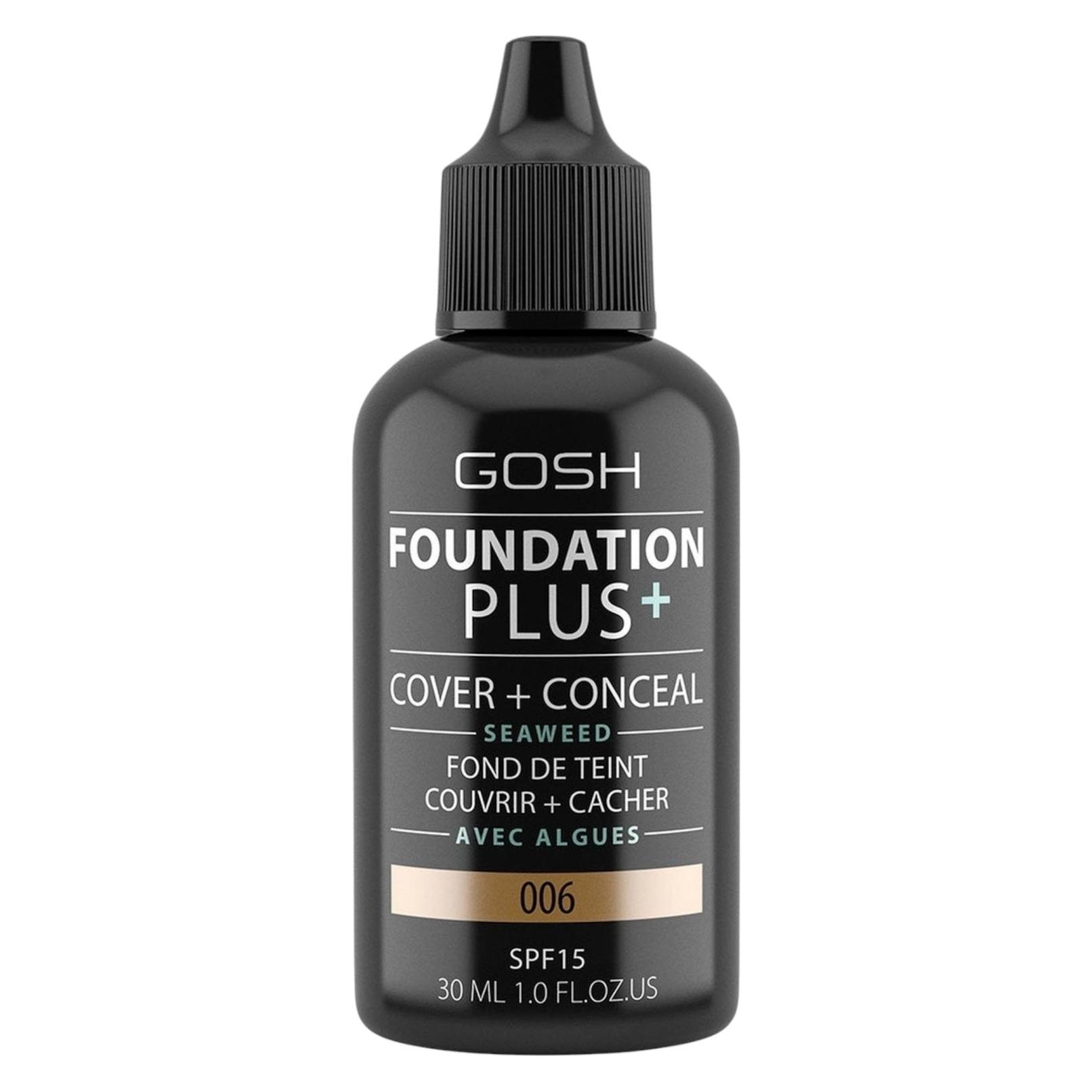 Gosh Foundation Plus+, Cover & Conceal, Liquid Foundation, 006, Honey, SPF15, 30 ml For Women (006 Honey) (77548990)
