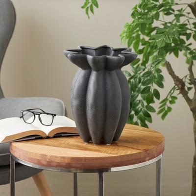 ARCILLA ELEMENTAL Black Ceramic Speckle Textured Vase with Tulip Style Opening